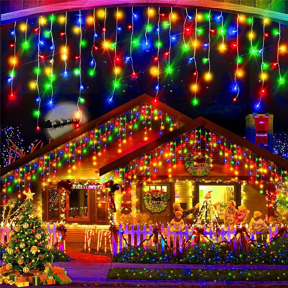 Solar Curtain Icicle Light 3.5M Eaves Decor Outdoor Fairy String Lights Wedding Party Christmas Stair Decor Garden Garlands