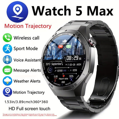 2025Novo Para Android e iOS Smartwatch Masculino Tela AMOLED GPS Rota de movimento Batimentos cardíacos Chamadas Bluetooth Smartwatch À Prova D'água