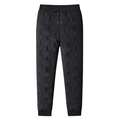 Calças de algodão masculinas de inverno com enchimento de penas, corta-vento, quentes, folgadas, tamanho grande, uso externo, resistentes ao desgaste, à prova de sujeira, térmicas