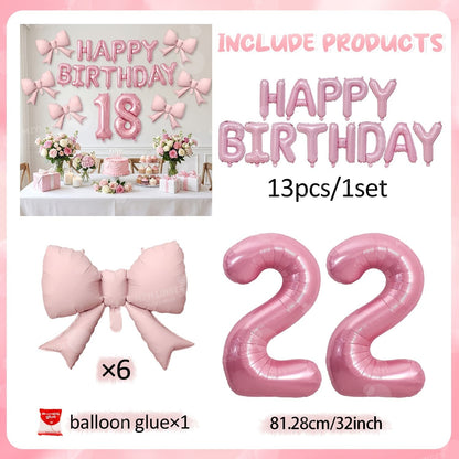 Pink Bow Birthday Balloon Happy Birthday Letter Balloon Used for Wedding, Valentine's Day, Birthday, Proposal Decoration Decor