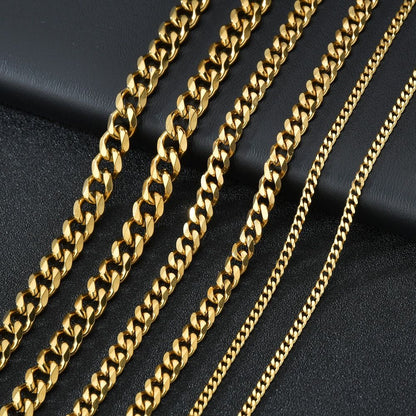 Colares de Aço Inoxidável Punk Básico 3, 5, 7mm Elo Cubano Masculino Feminino Corrente Dourada Preta Gargantilhas Joias de Metal Sólido