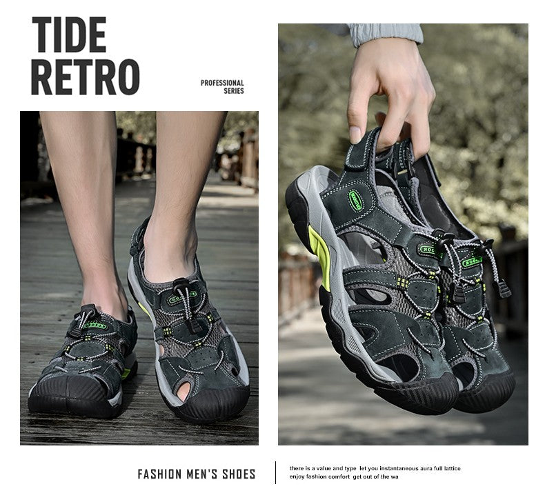 Summer Men's Sandals Classic Genuine Leather Sandals Fashion Outdoor Hiking Shoes Light  Breathable Non-slip Sneakers 38-48