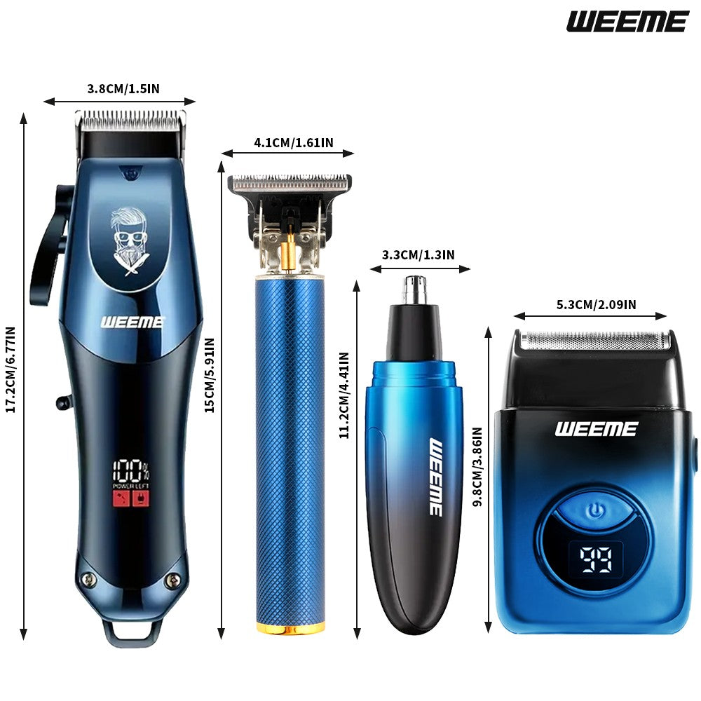 WEEME 4-in-1 Electric Hair Clipper Set for Men - Rechargeable Cordless Hair Trimmer Shaver Kit with Nose Ear Grooming Tools