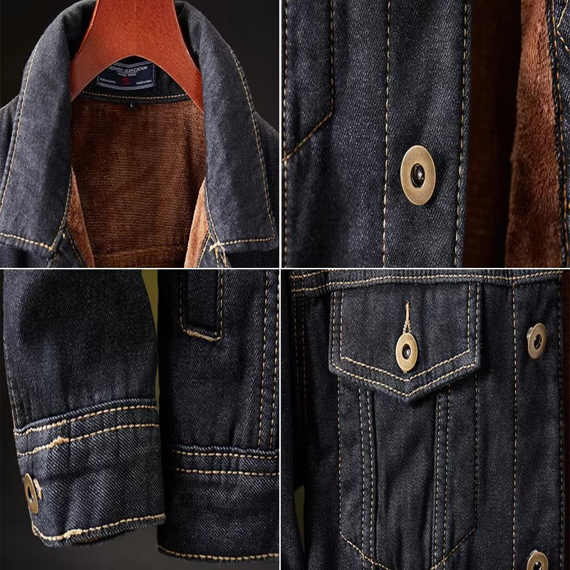 Winter Men's Denim Jackets Fashion Men Retro Streetwear Punk Motorcycle Cowboy Coats Man Lapel Fleece Warm Jean Jacket Clothing