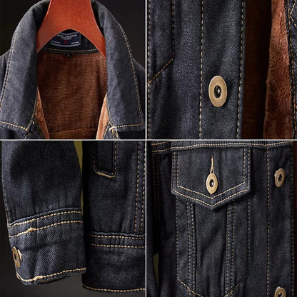 Winter Men's Denim Jackets Fashion Men Retro Streetwear Punk Motorcycle Cowboy Coats Man Lapel Fleece Warm Jean Jacket Clothing