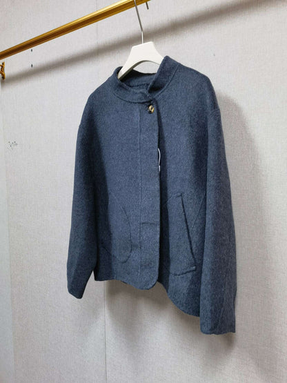 2025 Autumn Winter Fashion Women 3 Colors Single Breasted Stand Collar Coat Lady Double Sided Woolen Jacket