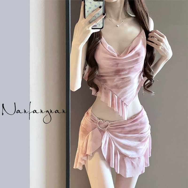 Summer Elegant 3-Piece Bikini Set Women Advanced Feeling Swimsuit Cover-Up Skirt Thailand Beach Vacation Sexy Bathing Suit