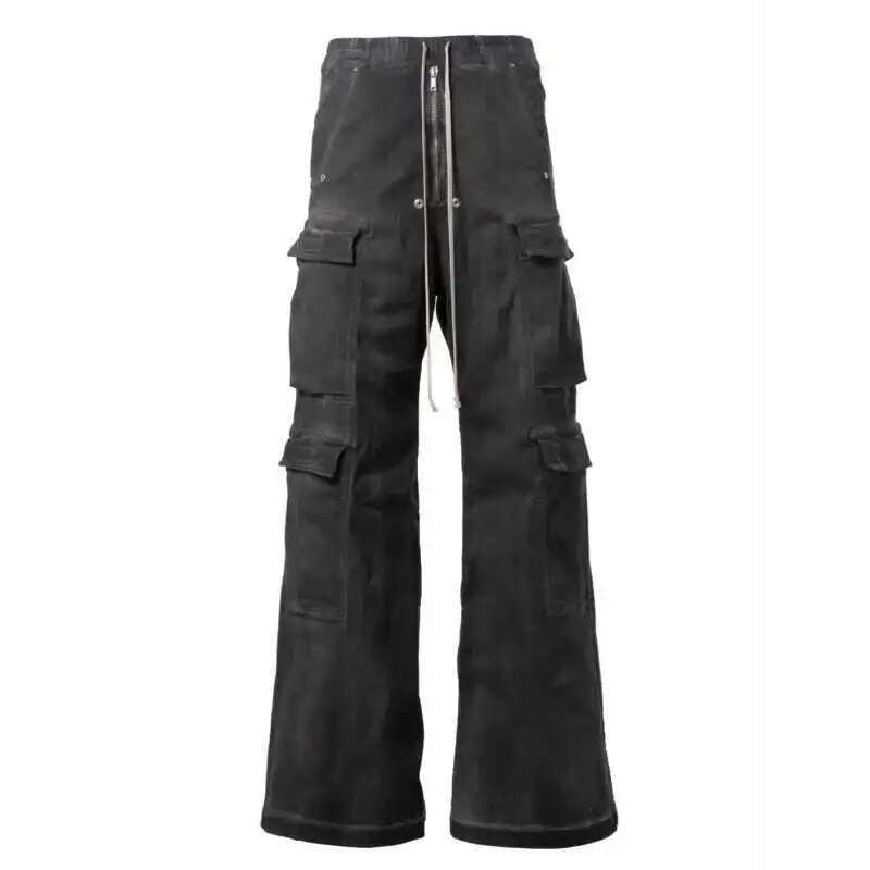 PFNW High Street Drawstring Zipper Sliced Wide Leg Cargo Pants Msn's Casual Loose Straight Trousers Loose Denim Pants 28W5963