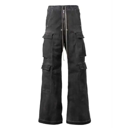 PFNW High Street Drawstring Zipper Sliced Wide Leg Cargo Pants Msn's Casual Loose Straight Trousers Loose Denim Pants 28W5963