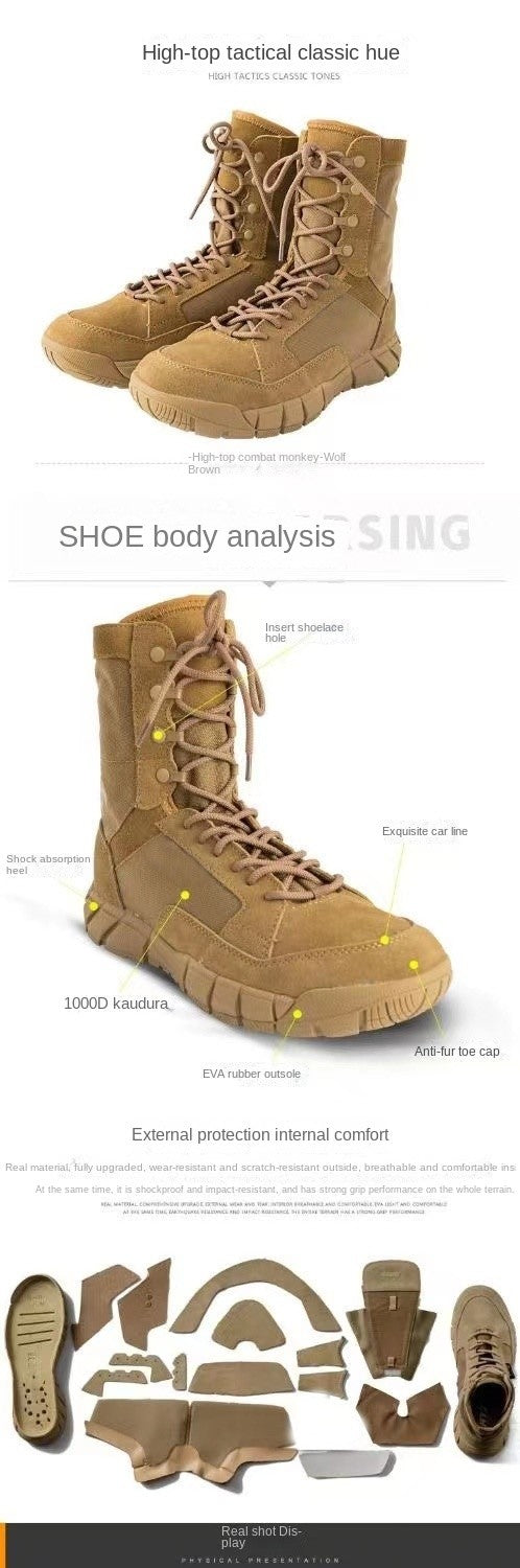Botas Táticas Leves Masculinas de Combate, Anticolisão, de Treinamento, com Cadarço, Impermeáveis, para Caminhada ao Ar Livre, Calçado Respirável