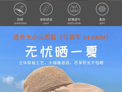 Summer Sun hat women's straw woven anti ultraviolet sun visor hat with big brim seaside black glue breathable Bucket hat sun hat