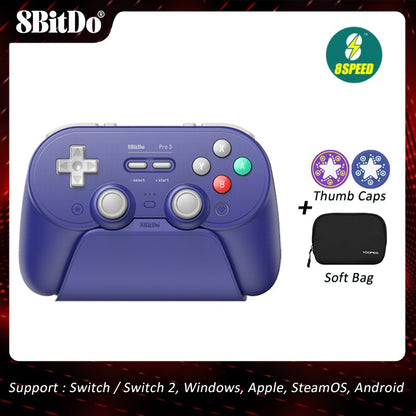 8BitDo Pro 3 Bluetooth Controller for Nintendo Switch 1/2 with TMR Joysticks, Charging Dock for Windows, Apple, SteamOS, Android