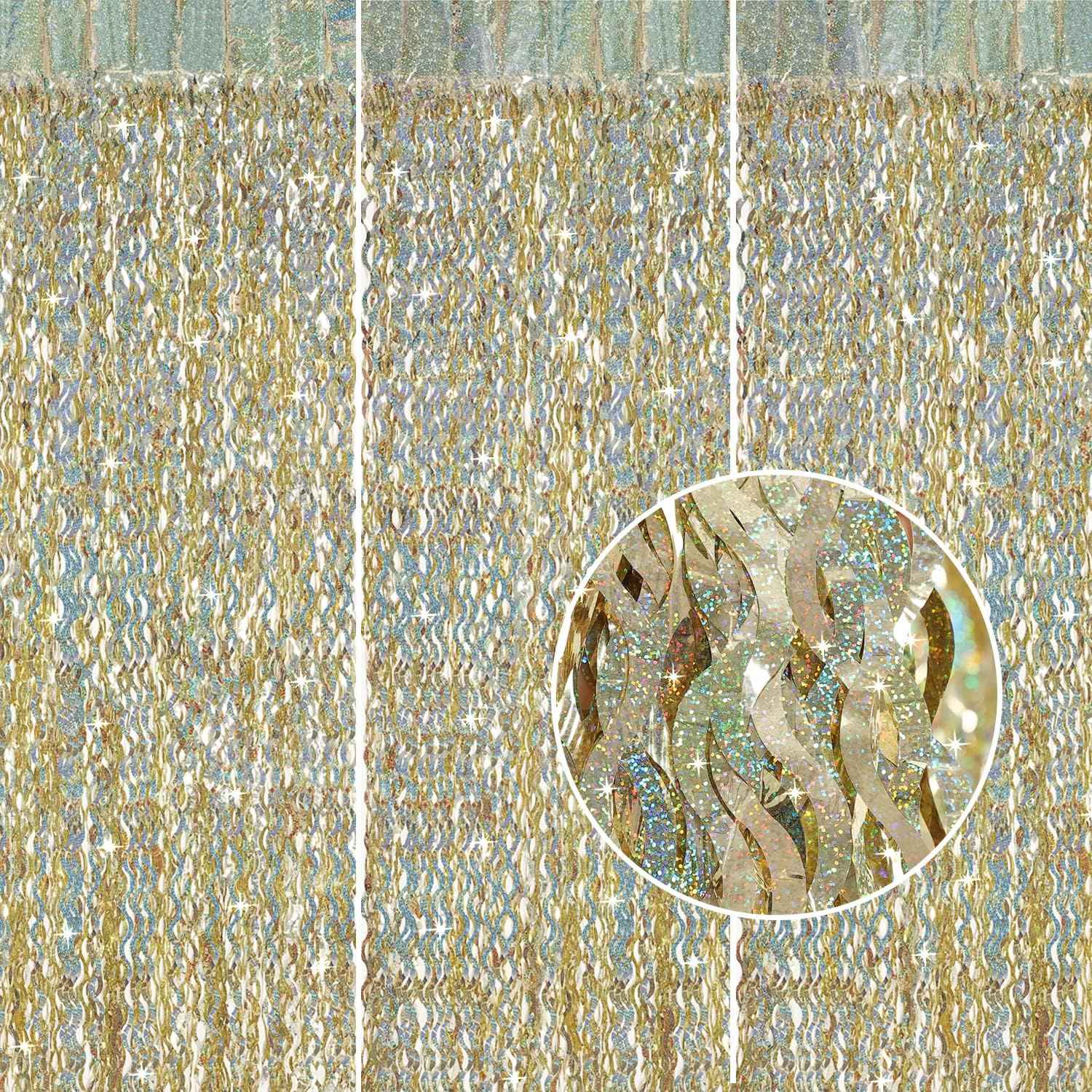 Metallic Tinsel Foil Fringe Curtains with star Party Photo Backdrop Party Streamers for Birthday New Year Eve Wedding Decor