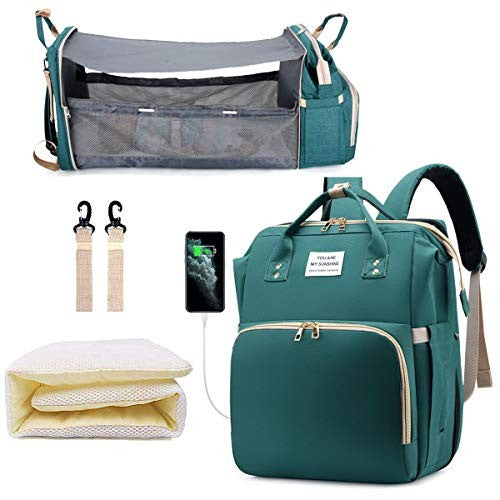 Mochila-berço 3 em 1 dobrável à prova d'água com USB para viagem e para troca de fraldas 3 tipos