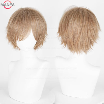 Anime 30cm Curta Reta Peruca Cosplay Preto Branco Verde Marrom Roxo Azul Cinza Vermelho Dourado Homens Mulheres Cabelo Sintético Resistente ao Calor