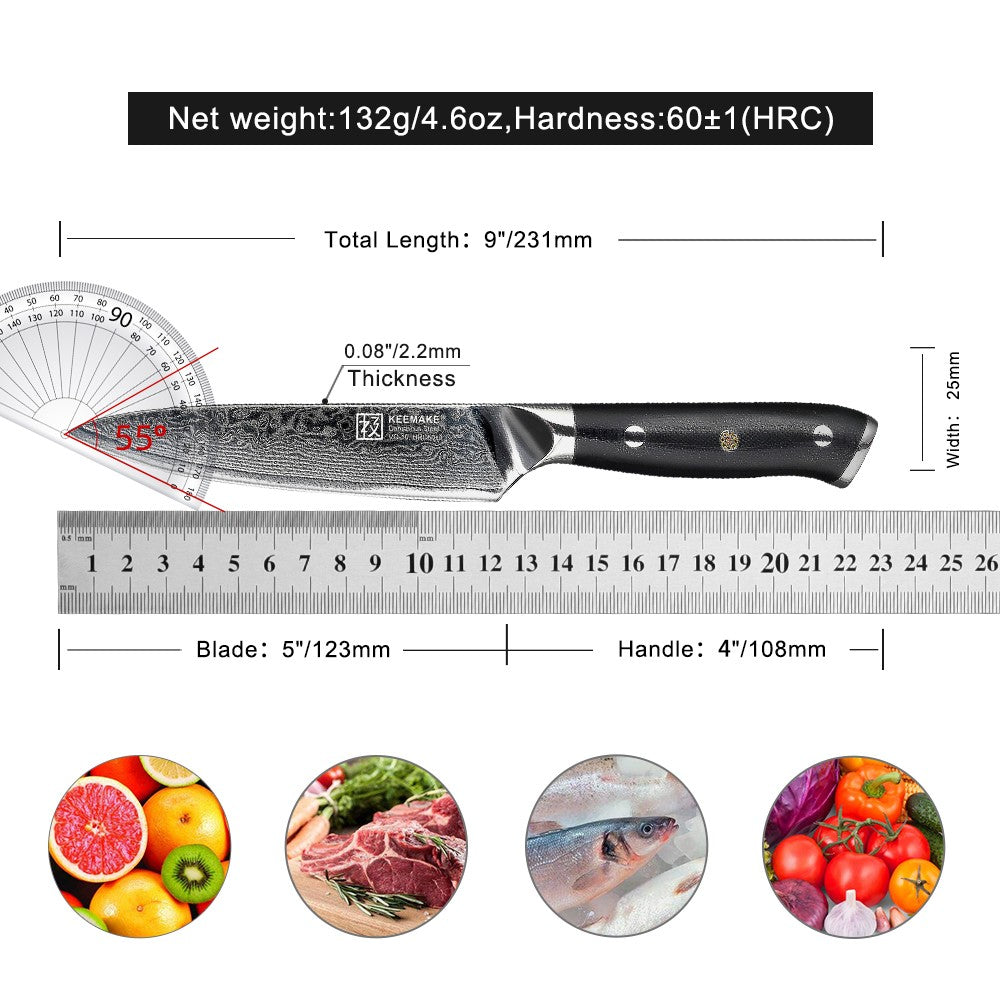 Conjunto de Facas de Cozinha KEEMAKE Design Faca de Utilidade Japonesa para Chef Faca de Corte de Aço Damasco de Alto Carbono para Vegetais e Carnes