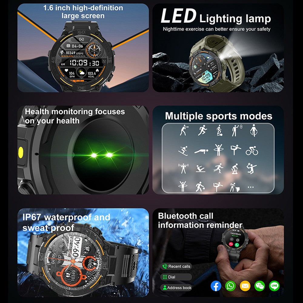 Smartwatch Militar de Outdoor 2025 Novo GPS Display Ultra HD de 1.52" Chamada Bluetooth Frequência Cardíaca IP69K À Prova D'água AI Smartwatch Masculino