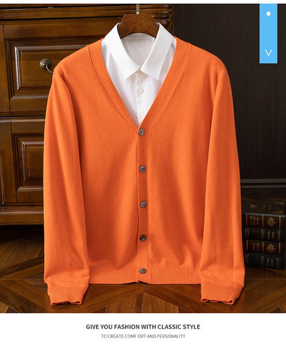 BROWON Brand Mens Sweater Cardigan Business Casual Classic V-neck Solid Color Cardigan Men Sweater Korean Fashion Mens Clothes