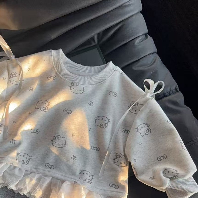 SANRIO Baby Girl Clothes Set Autumn Kid Sweatshirts Pullover Sweet Hello Kitty Top & Leggings Pants 2pcs Suit Children Tracksuit