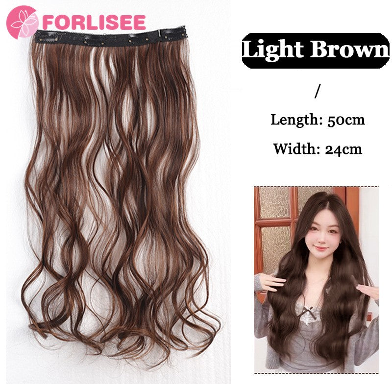 Aplique de Cabelo Sintético Liso Longo de Uma Peça com 4 Presilhas, Camada Interna Escondida, Peruca Colorida