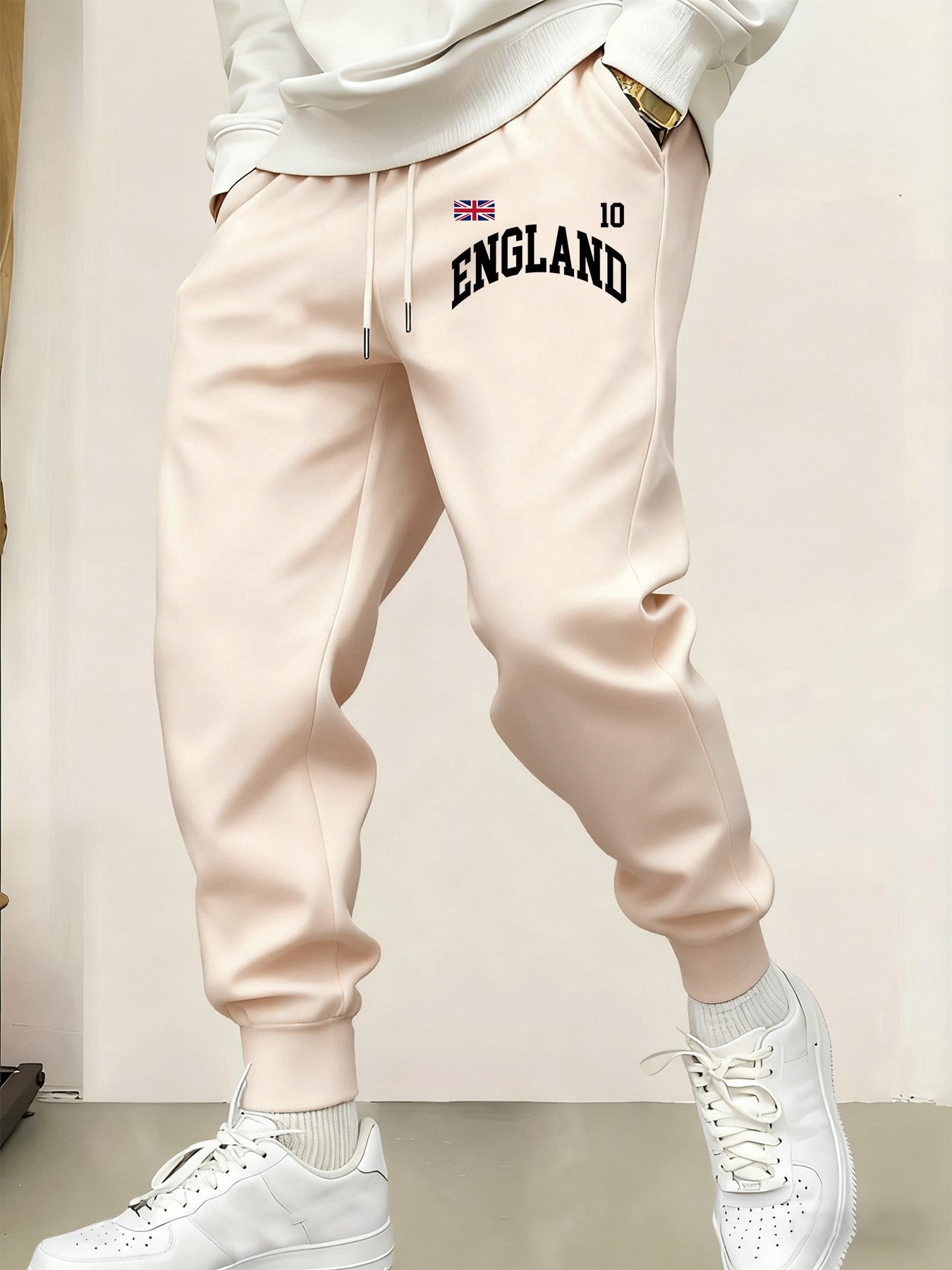 Calça de Moletom Masculina Estampada Inglaterra Reino Unido Calça da Moda Casual com Elástico na Cintura Esportiva com Cordão para Outono