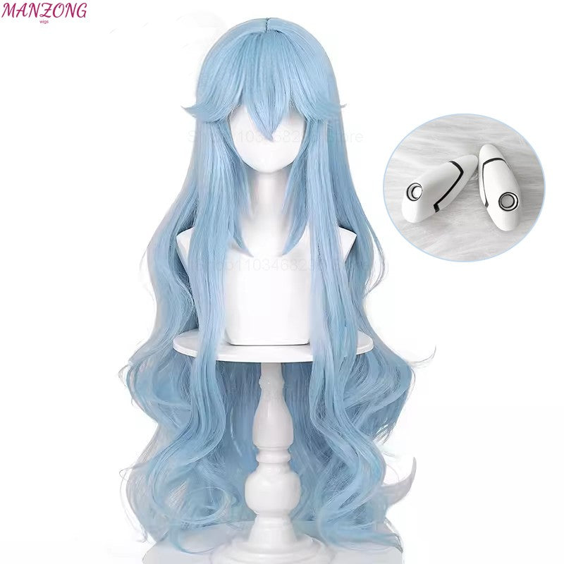 High Quality Ayanami Rei Wigs Anime EVA Cosplay Synthetic Long Wavy Blue Heat Resistant Hair Wig for Daily Party