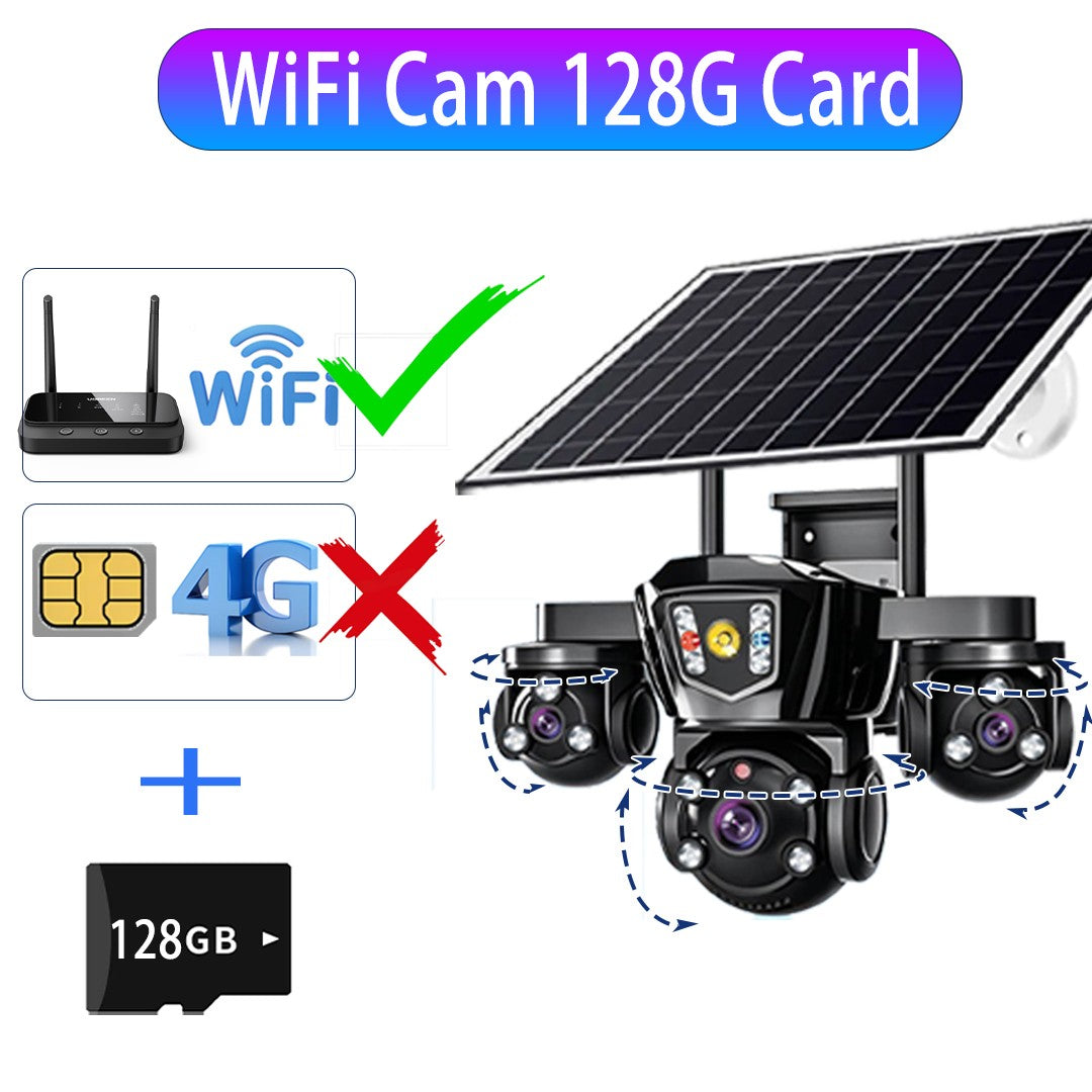 V380 Pro WiFi Wireless Solar Camera 4G Sim Card Three Screen Outdoor Solaire CCTV Three Lens Battery 360 Solar Security Cameras