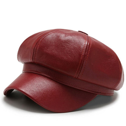 Chapéu Octagonal de Couro para Outono e Inverno Estilo Britânico Retrô Casual Boina Feminina Fofa da Moda Versátil
