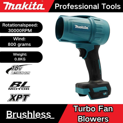 Soprador Turbo Elétrico a Jato sem Escovas Makita 30000RPM de Alta Potência, Ferramenta para Soprar Neve, Folhas e Poeira para Makita 18V