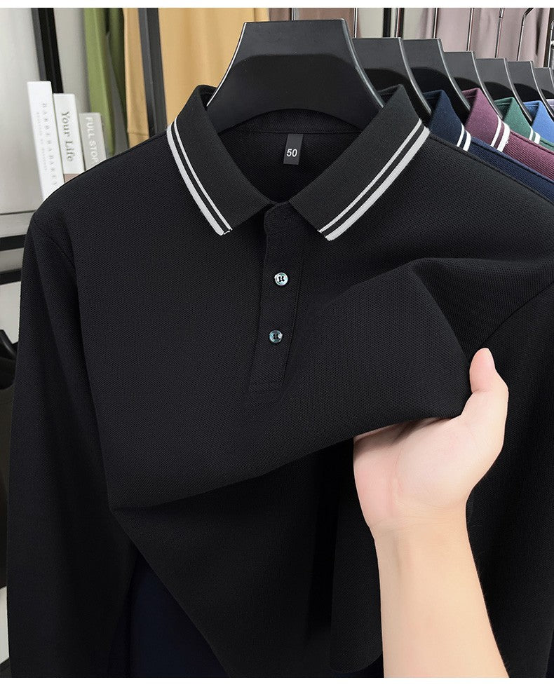 100% pure cotton high-quality brand men's long sleeve polo shirt autumn fashion striped original design golf top casual T-shirt