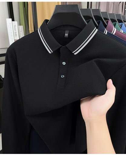 100% pure cotton high-quality brand men's long sleeve polo shirt autumn fashion striped original design golf top casual T-shirt