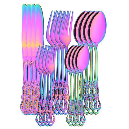 Conjunto de Talheres de Alta Qualidade Faca Garfo Colher de Sobremesa Louça Colorida Conjunto de Talheres de Aço Inoxidável Talheres de Mesa de Cozinha
