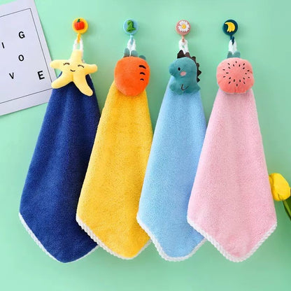 Coral Fleece Hangable Thicken Towel CartoonTowel Cute Absorbent Hand Towels Cleaning Cloth Rag Handkerchief