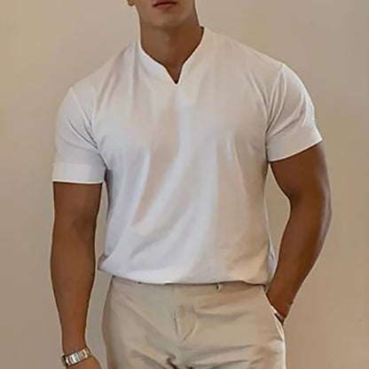 Elastic Slim Fit Summer Cool Quick Dry T-Shirts Mens Running Short Sleeve V-neck Shirts Gym Bodybuilding Fitness Muscle Clothing
