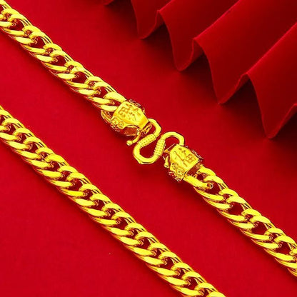 Luxurious 9999 24K real gold men's flat chain Boss necklace is simple and elegant, men's exclusive gold jewelry gold necklace
