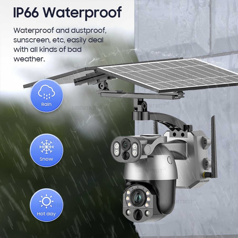 UNENTGT 4k Dual Lens View 50X Optical Zoom Solar Battery PTZ Camera 10MP SIM Card Outdoor Wifi CCTV Solaire Surveillance Camera