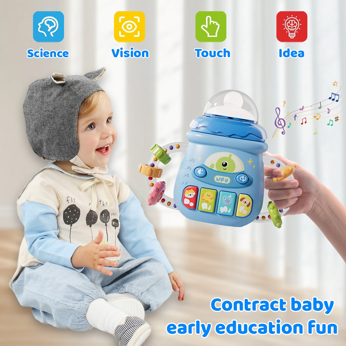 Baby Musical Feeding Bottle Pacifier For 6M+ Newborn Soft Teether Rattles Educational Toy Mobile Soothing Vocal Music Toys