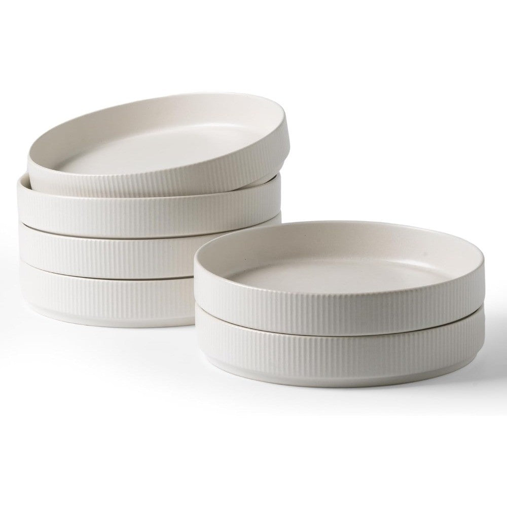 famiware Star 8.25 Pasta Bowls, Large Dinner Bowls Set of 6, Salad Bowl Plates, Shallow Bowls for Eating, Matte White (Full Glaz