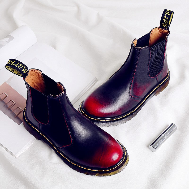 New Unisex Autumn Breathable Leather Ankle Boots Smooth Leather Platform Chelsea Boot for Women Men Platform Boots