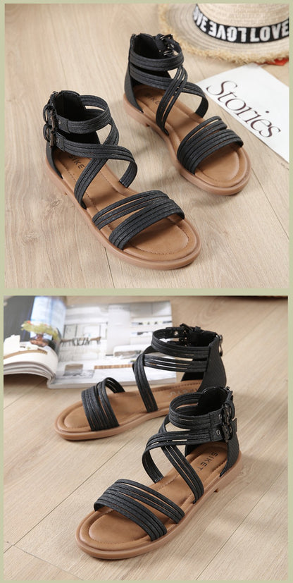 New 2025 European And American Fashion Comfortable Breathable Exposed Toe Thick Sole Soft Sole Crossed Roman Sandal Boots