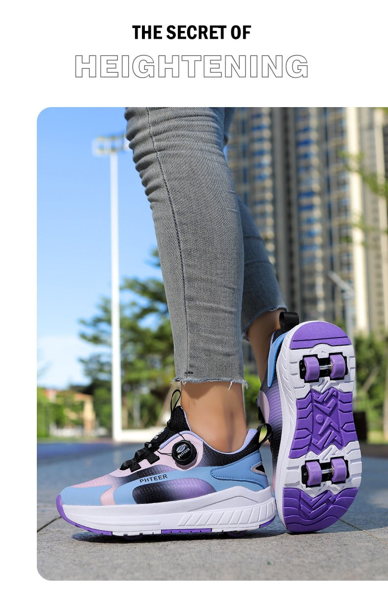 Kids Two Wheels Roller Skating Shoes With Light Magic Stick Walking Shoes Detachable Wheels Roller Skate Shoes For Teenagers