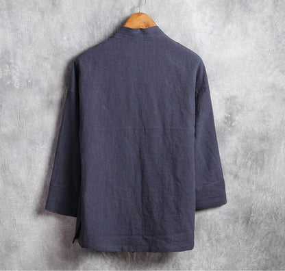 Men's linen vest Men's shirt Long sleeved Chinese official collar Traditional Kung Fu Tang casual social shirt Plus size shirts