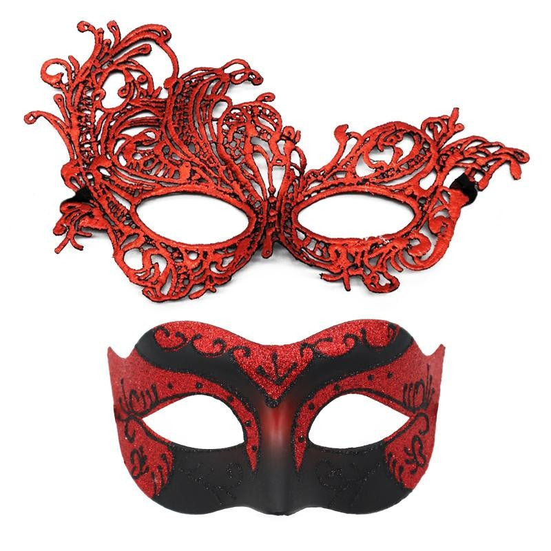 Set of 2, Couple's Elegant Black Lace Masquerade Masks for Costume Parties