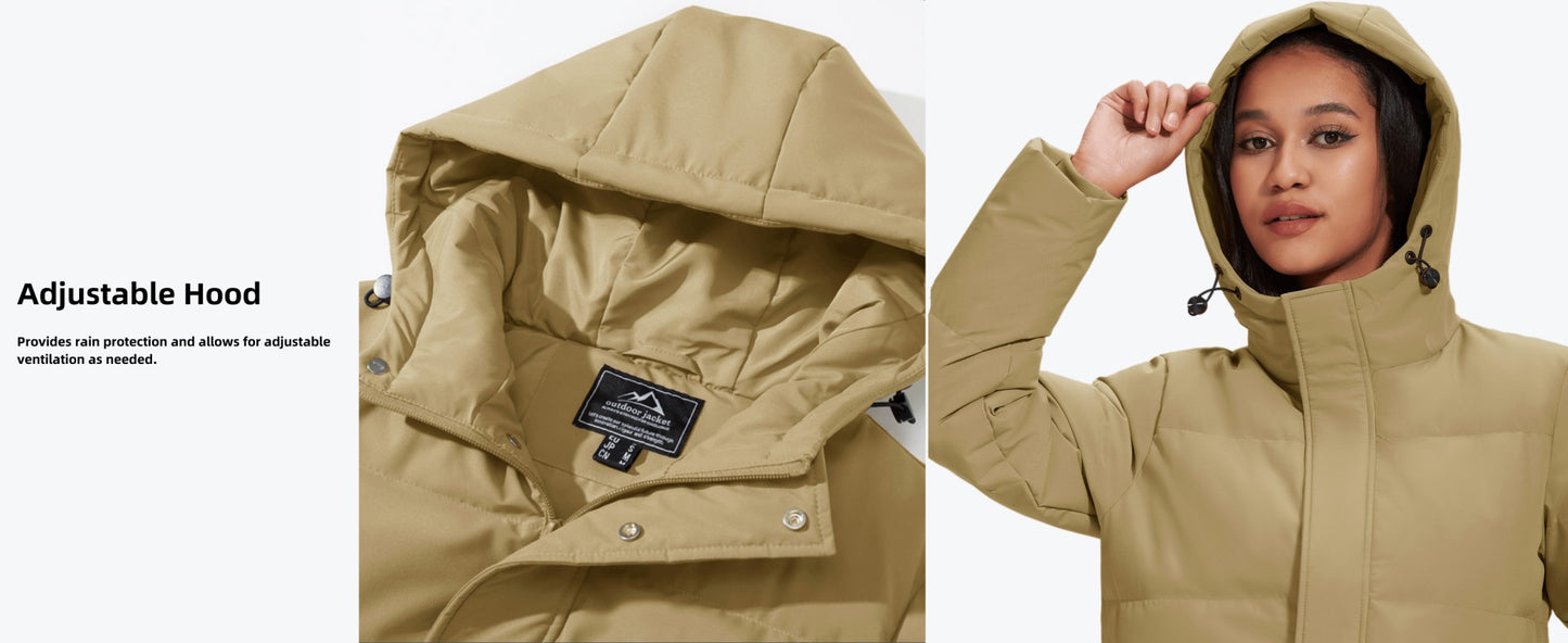 TACVASEN Winter Quilted Duck Feather Down Jackets Womens Padded Puffer Warm Hooded Long Coats Thermal Waterproof Thick Outerwear