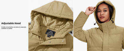 TACVASEN Winter Quilted Duck Feather Down Jackets Womens Padded Puffer Warm Hooded Long Coats Thermal Waterproof Thick Outerwear
