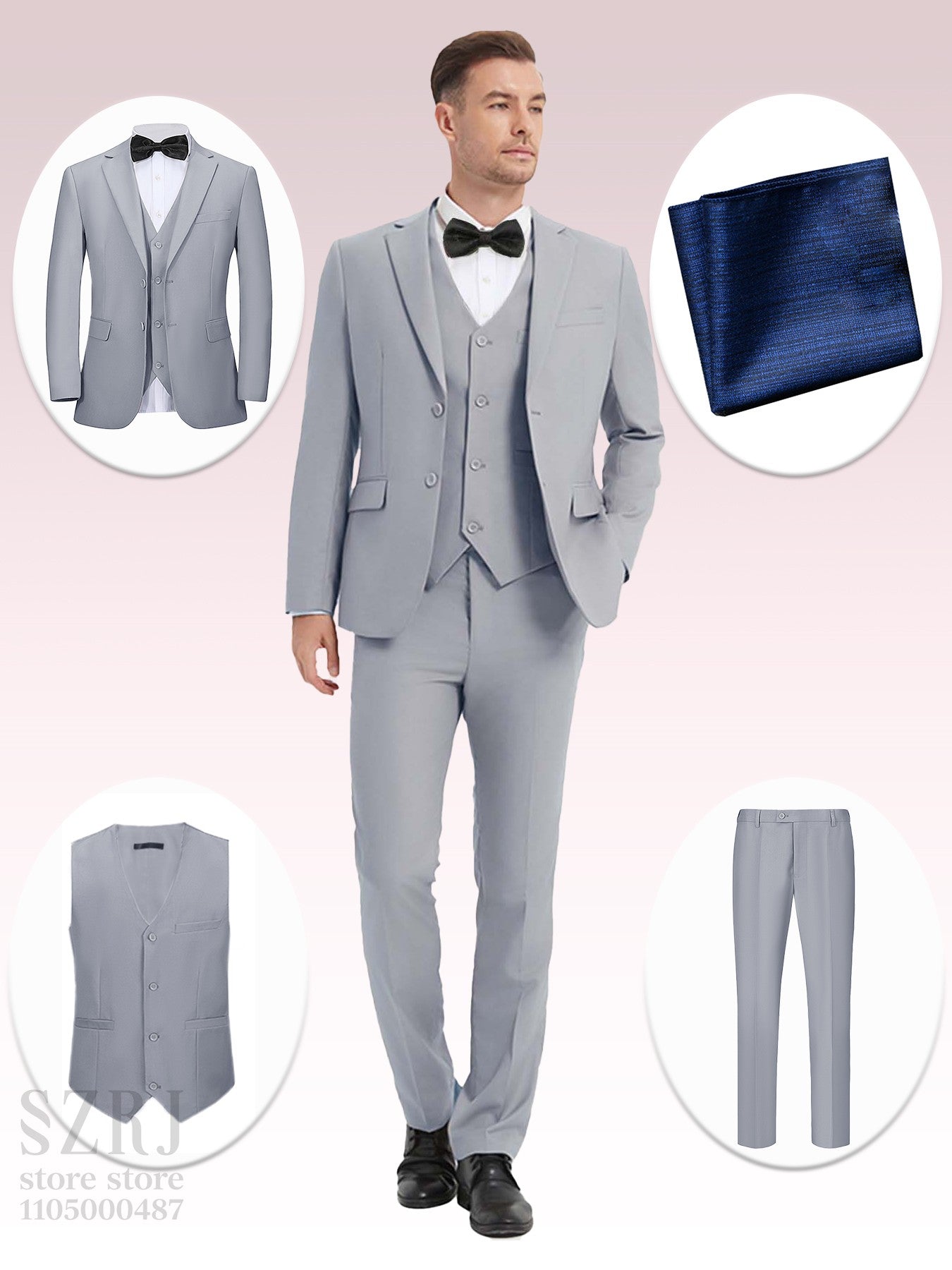 4pcs Classic Business Suit: Blazer, Vest, Pants, Pocket Square - Quality, Comfort, Stylish Lapel | Weddings/Parties/Business