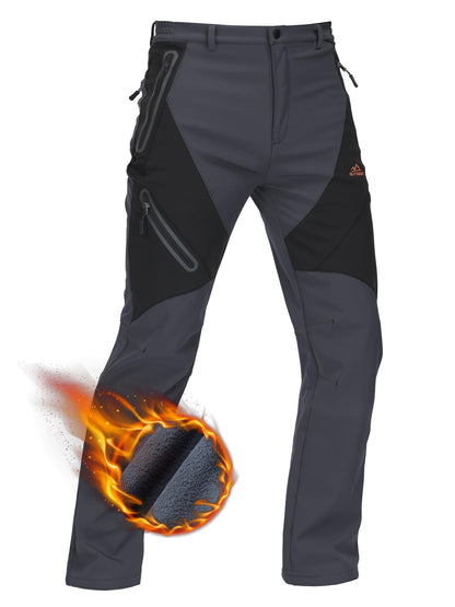 KEFITEVD Men's Winter Warm Snow Skiing Pants Waterproof Windproof Hunting Hiking Pants Trousers Outdoor Fleece Soft Shell Pants