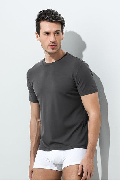 94% Modal 6% Spandex Summer Short Sleeve T-shirt Men Crew Neck Solid Color Casual Underwear Brand High Quality Mens Clothing New