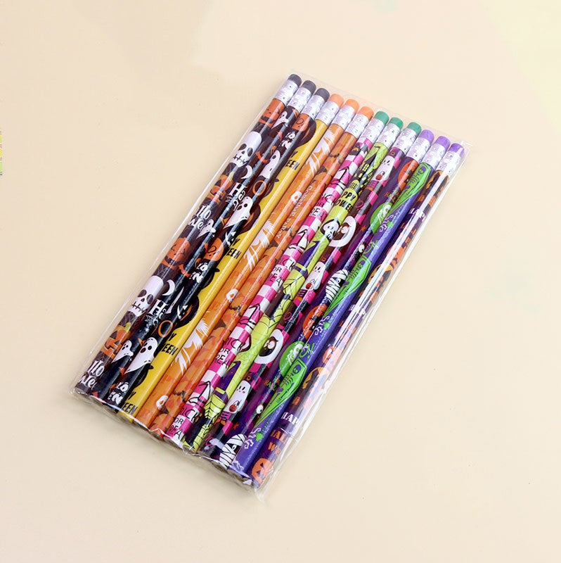 12/24PCS Pumpkin Wooden Pencils Kids Halloween Party Favors Trick or Treat Kindergarten Prizes Award Children Gifts Bag Fillers