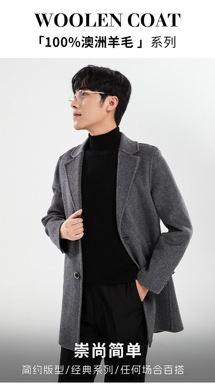 Autumn and Winter Mid-Length Western-Style Business Reversible Woolen Coat Men's 100% Wool Handmade Coat Cashmere Overcoat Coat